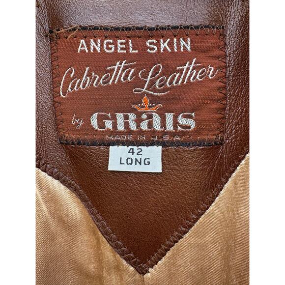 Vintage Jacket Cabretta Leather by Grais Men's 42L Brown USA Angel Skin 70's - Picture 7 of 11